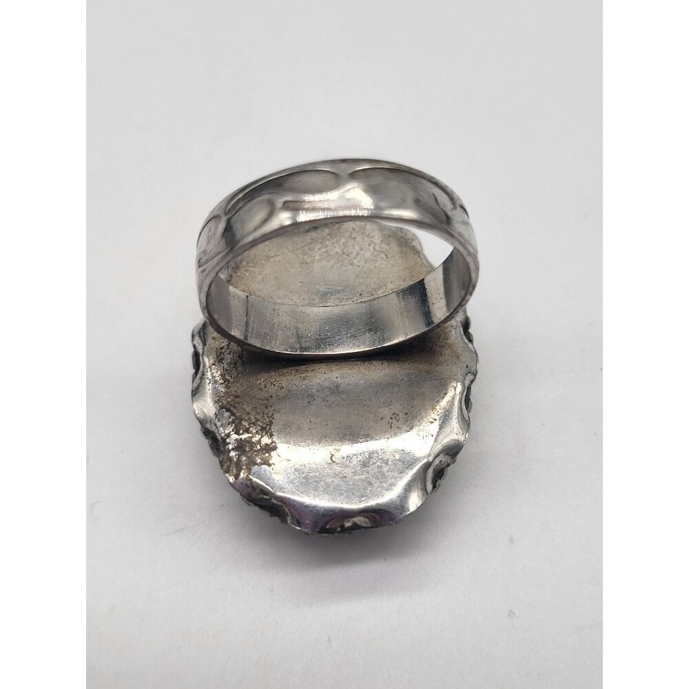 Vintage N-TR Sterling Silver Gray Druzy Quartz Crystal Marcasite Ring SZ 7 - Picture 6 of 11
